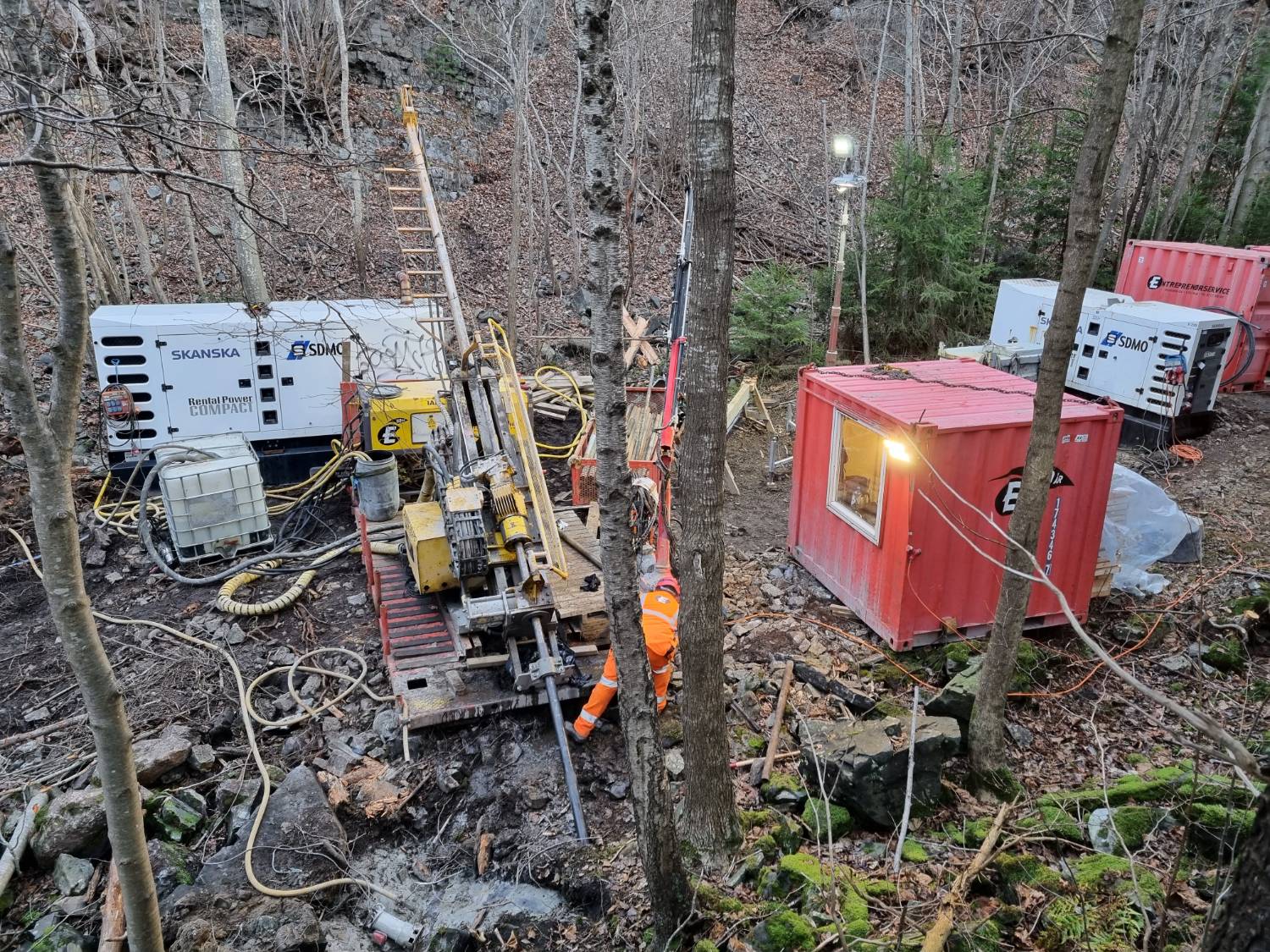 Diamond core drilling site in the forest